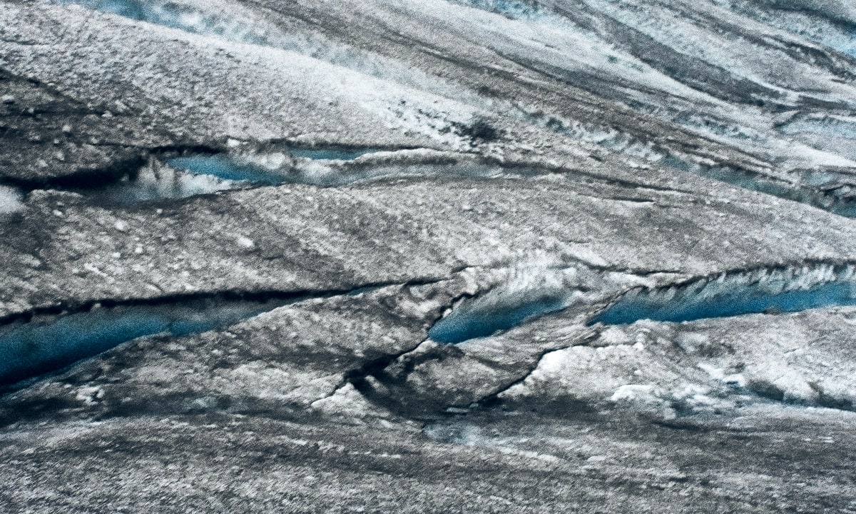 Glacier with blue rifts.