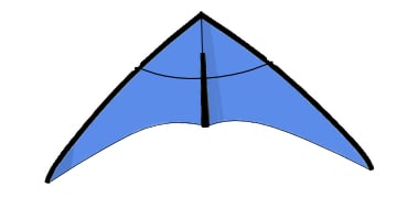 A blue kite, front view.