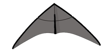 A dark gray kite, front view.