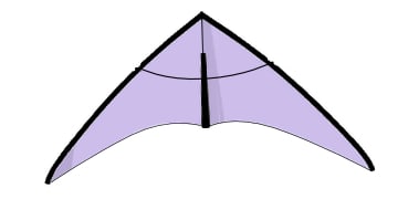 A grape colored kite, front view.