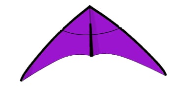 A purple kite, front view.