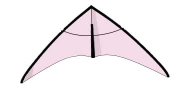 A rose color kite, front view.