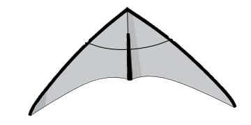 A silver gray kite, front view.