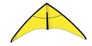 A yellow kite, front view.