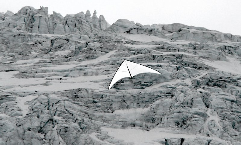 The large zero wind kite rising over the Stein Glacier on Susten.