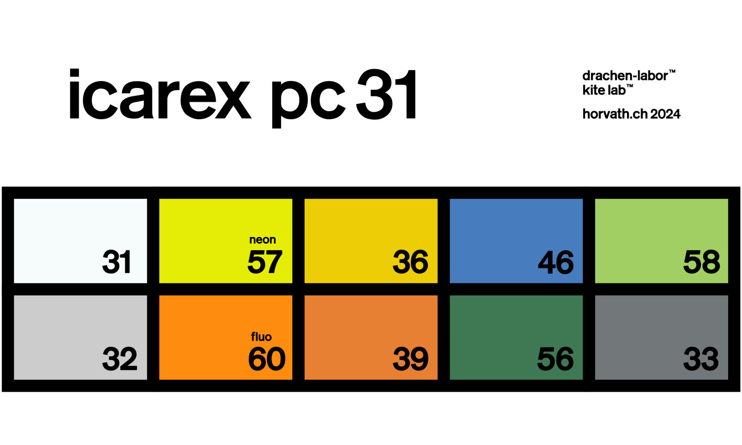 Drachen-Stoff Icarex: die Farb-Palette für die Nullwind-Drachen 2023.