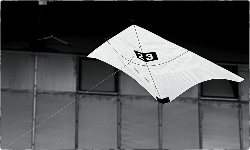 A close-up shot of the white zero-wind-kite.