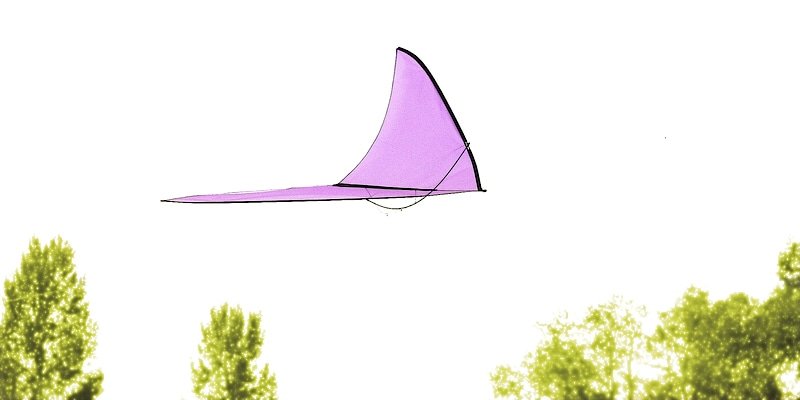 The large pink kite is gliding in the park.