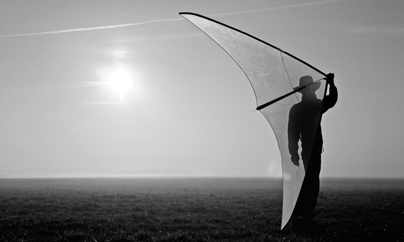 Martin schob with a kite early in the morning.